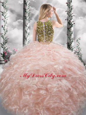 Noble Scoop Sleeveless Organza Vestidos de Quinceanera Beading and Ruffles Zipper