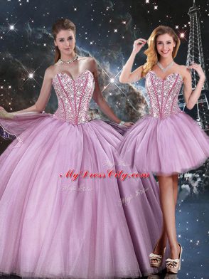 Floor Length Ball Gowns Sleeveless Lilac Quinceanera Dresses Lace Up