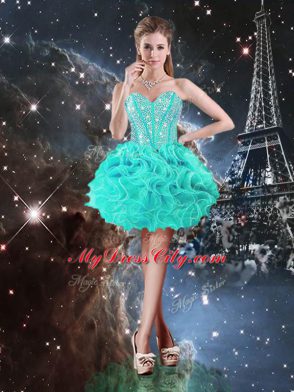 Fine Turquoise Ball Gowns Sweetheart Sleeveless Organza Floor Length Lace Up Beading and Ruffles 15 Quinceanera Dress