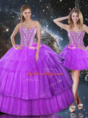 Gorgeous Sleeveless Floor Length Ruffled Layers Lace Up Sweet 16 Dresses with Purple