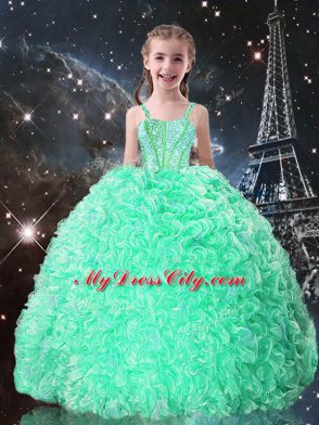 Apple Green Straps Lace Up Beading and Ruffles Pageant Dress for Womens Sleeveless
