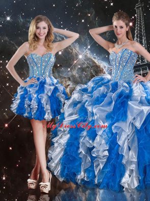 Luxury Sleeveless Beading and Ruffles Lace Up Quinceanera Dresses