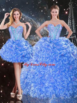Floor Length Lace Up Sweet 16 Dresses Baby Blue for Military Ball and Sweet 16 and Quinceanera with Beading