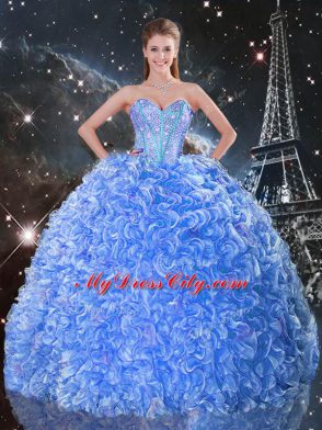 Floor Length Lace Up Sweet 16 Dresses Baby Blue for Military Ball and Sweet 16 and Quinceanera with Beading