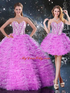 Fine Sweetheart Sleeveless Organza Quinceanera Gown Beading and Ruffled Layers Lace Up