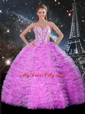 Fine Sweetheart Sleeveless Organza Quinceanera Gown Beading and Ruffled Layers Lace Up