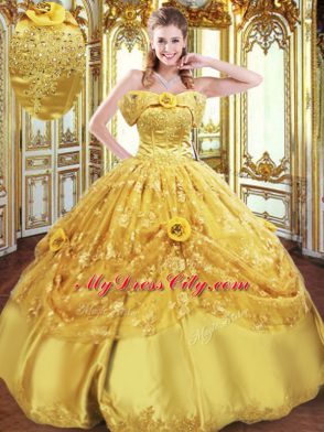 Popular Sleeveless Lace Up Floor Length Beading and Appliques and Hand Made Flower Quinceanera Dress