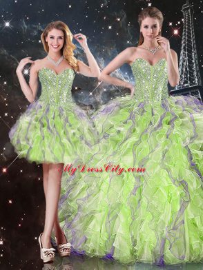 Floor Length Lace Up Quinceanera Gown for Military Ball and Sweet 16 and Quinceanera with Beading and Ruffles