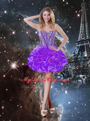 Exquisite Sweetheart Sleeveless 15th Birthday Dress Floor Length Beading and Ruffles Eggplant Purple Organza
