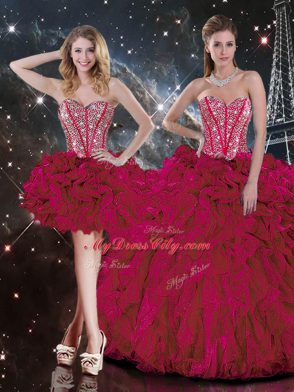 Sweetheart Sleeveless Lace Up Quinceanera Dress Burgundy Organza
