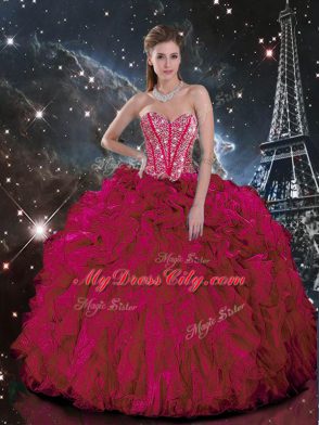 Sweetheart Sleeveless Lace Up Quinceanera Dress Burgundy Organza