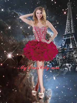 Sweetheart Sleeveless Lace Up Quinceanera Dress Burgundy Organza