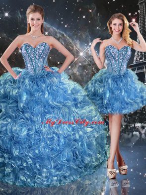 Beading and Ruffles Quinceanera Dress Baby Blue Lace Up Sleeveless Floor Length