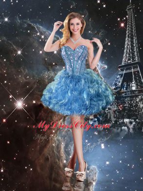 Beading and Ruffles Quinceanera Dress Baby Blue Lace Up Sleeveless Floor Length