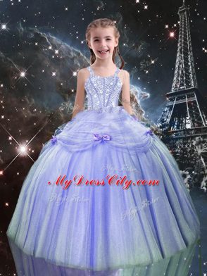 Fashionable Floor Length Lace Up Ball Gown Prom Dress Lavender for Military Ball and Sweet 16 and Quinceanera with Beading