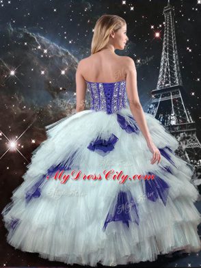Multi-color Tulle Lace Up 15 Quinceanera Dress Sleeveless Floor Length Beading and Ruffled Layers and Sequins