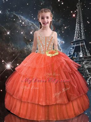 Rust Red Organza Lace Up Sweetheart Sleeveless Floor Length Sweet 16 Dress Ruffled Layers