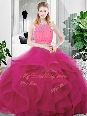 Wonderful Sleeveless Zipper Floor Length Lace and Ruffles Sweet 16 Dresses
