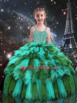 Sweetheart Sleeveless Organza Quinceanera Gown Beading and Ruffles and Ruffled Layers Lace Up