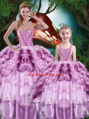 Beading and Ruffles and Ruffled Layers 15th Birthday Dress Multi-color Lace Up Sleeveless Floor Length