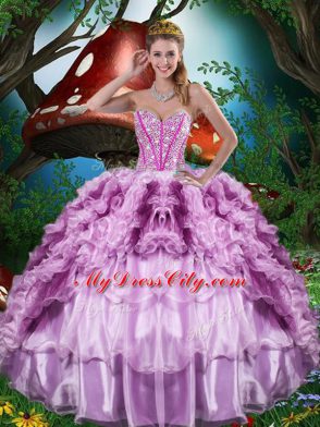 Beading and Ruffles and Ruffled Layers 15th Birthday Dress Multi-color Lace Up Sleeveless Floor Length
