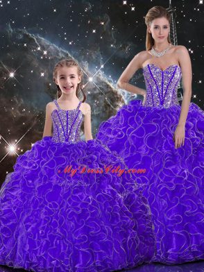 Sophisticated Floor Length Ball Gowns Sleeveless Purple Quinceanera Dresses Lace Up