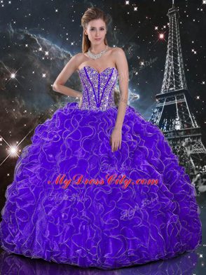 Sophisticated Floor Length Ball Gowns Sleeveless Purple Quinceanera Dresses Lace Up