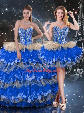 Artistic Sweetheart Sleeveless Organza Sweet 16 Dress Beading and Ruffles and Ruffled Layers Lace Up