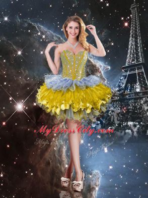 Sleeveless Organza Floor Length Lace Up Sweet 16 Dress in Multi-color with Beading and Ruffled Layers