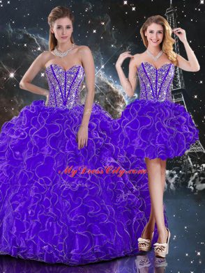Sleeveless Lace Up Floor Length Beading and Ruffles 15 Quinceanera Dress