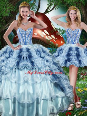 Suitable Sleeveless Organza Floor Length Lace Up 15 Quinceanera Dress in Multi-color with Beading and Ruffles and Ruffled Layers