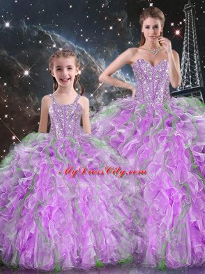 Sumptuous Multi-color Organza Lace Up Sweetheart Sleeveless Floor Length Sweet 16 Dresses Beading and Ruffles