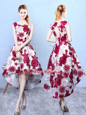 Multi-color Empire Pattern Wedding Party Dress Lace Up Printed Sleeveless High Low