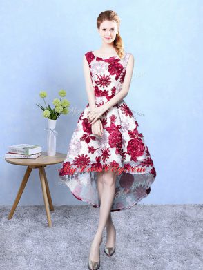 Multi-color Empire Pattern Wedding Party Dress Lace Up Printed Sleeveless High Low