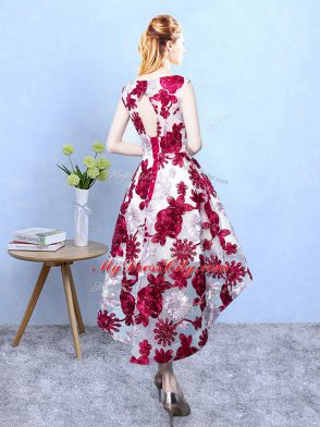 Multi-color Empire Pattern Wedding Party Dress Lace Up Printed Sleeveless High Low