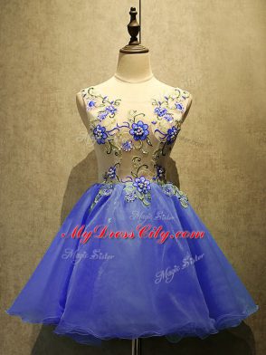 Fine Mini Length Purple Prom Evening Gown Scoop Sleeveless Lace Up