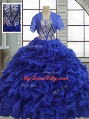 Short Sleeves Ruffles Lace Up Quince Ball Gowns