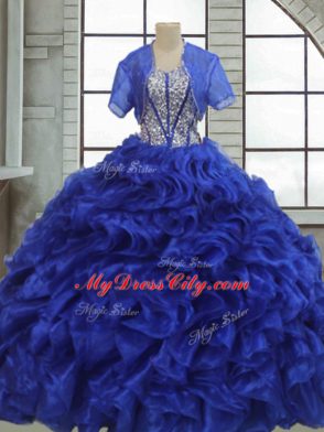 Short Sleeves Ruffles Lace Up Quince Ball Gowns