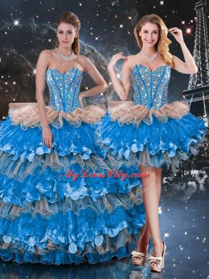 Admirable Multi-color Sleeveless Floor Length Beading and Ruffles and Ruffled Layers Lace Up 15th Birthday Dress