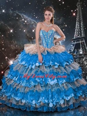 Admirable Multi-color Sleeveless Floor Length Beading and Ruffles and Ruffled Layers Lace Up 15th Birthday Dress