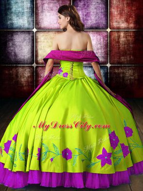 Floor Length Lace Up Ball Gown Prom Dress Multi-color for Military Ball and Sweet 16 and Quinceanera with Embroidery
