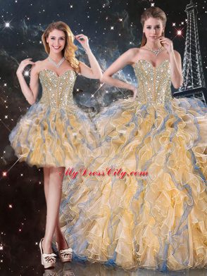 Sweetheart Sleeveless Organza 15th Birthday Dress Beading and Ruffles Lace Up