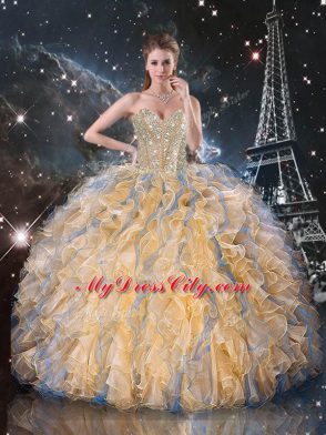 Sweetheart Sleeveless Organza 15th Birthday Dress Beading and Ruffles Lace Up