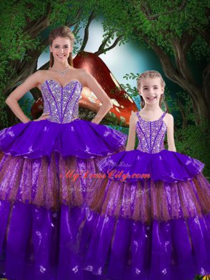 Eggplant Purple Sweetheart Neckline Beading and Ruffled Layers Quinceanera Dress Sleeveless Lace Up