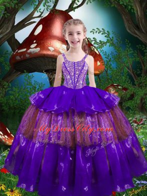Eggplant Purple Sweetheart Neckline Beading and Ruffled Layers Quinceanera Dress Sleeveless Lace Up