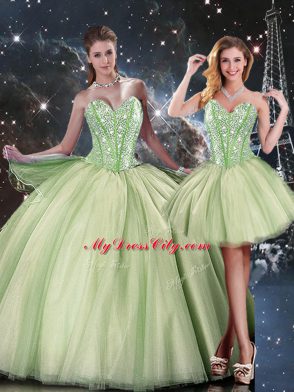Modern Yellow Green Quinceanera Dress Military Ball and Sweet 16 and Quinceanera with Beading Sweetheart Sleeveless Lace Up