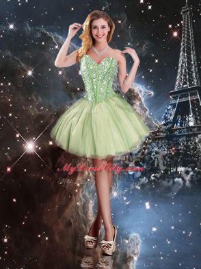 Modern Yellow Green Quinceanera Dress Military Ball and Sweet 16 and Quinceanera with Beading Sweetheart Sleeveless Lace Up