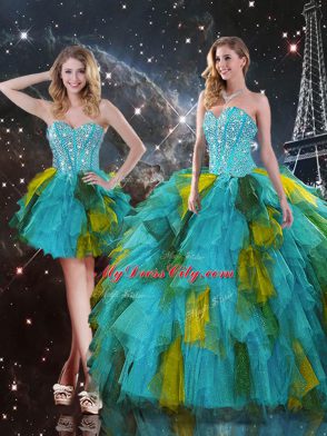 Simple Multi-color Quince Ball Gowns Military Ball and Sweet 16 and Quinceanera with Beading and Ruffles Sweetheart Sleeveless Lace Up