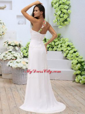 White Sweetheart Zipper Appliques and Ruching Prom Party Dress Sleeveless