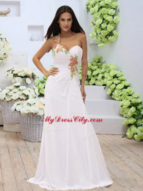 White Sweetheart Zipper Appliques and Ruching Prom Party Dress Sleeveless